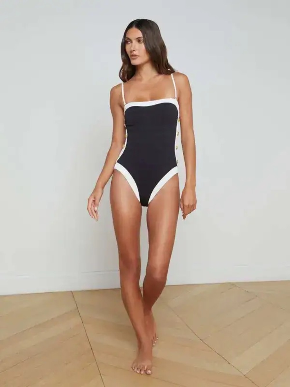 L'AGENCE Tory Bandeau One-Piece Swimsuit - Black/White,Size Small,BRAND NEW,$335